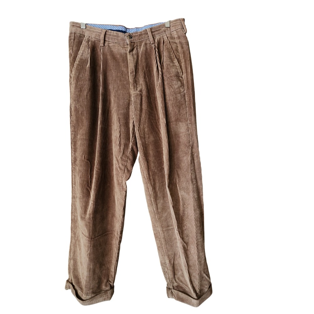 Y2K Club Room‎ Mens Corduroy Pleated Pants Preppy  34x30 Brown Wide Wale